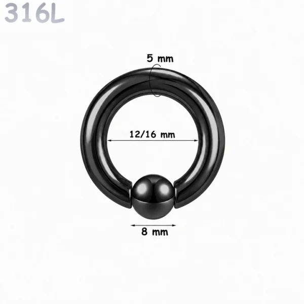 Piercing Anneau CBR Noir Gros Calibre en Acier 5X12-16X8 mm Piercing Anneau CBR Noir Gros Calibre en Acier 5X12-16X8 mm.
