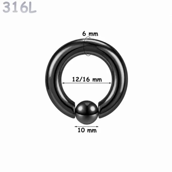 Piercing Anneau CBR Noir Gros Calibre en Acier 6X12-16X10 mm Piercing Anneau CBR Noir Gros Calibre en Acier 6X12-16X10 mm.