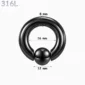 Piercing Anneau CBR Noir Gros Calibre en Acier 8X16X12 mm.