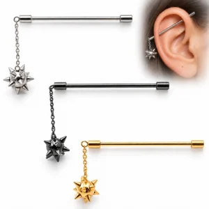Piercing Industriel Chaîne Pendante et Boule à Pointes.