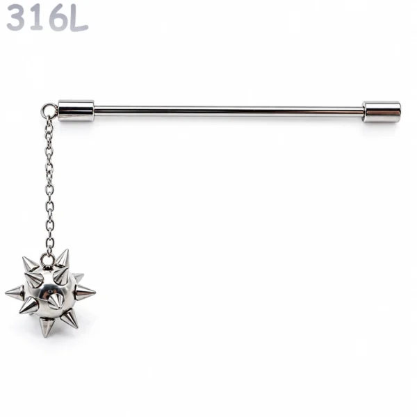Piercing Industriel Chaîne Pendante et Boule à Pointes Acier 316L Piercing Industriel Chaîne Pendante et Boule à Pointes Acier 316L