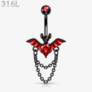 Piercing Nombril Chauve-Souris à Chaînes Pendantes.