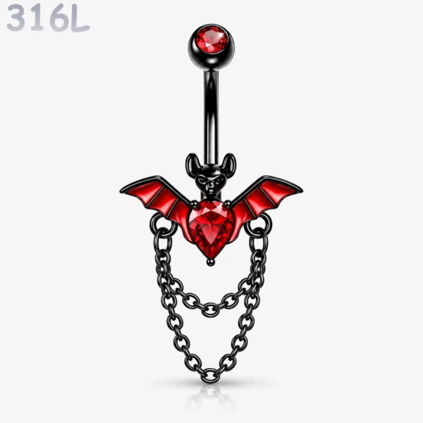 Piercing Nombril Chauve-Souris à Chaînes Pendantes.