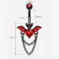 Piercing Nombril Chauve-Souris à Chaînes Pendantes Acier Noir (dimensions).
