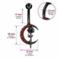 Piercing Nombril Croissant de Lune Pavé & Rose Noire (dimensions)