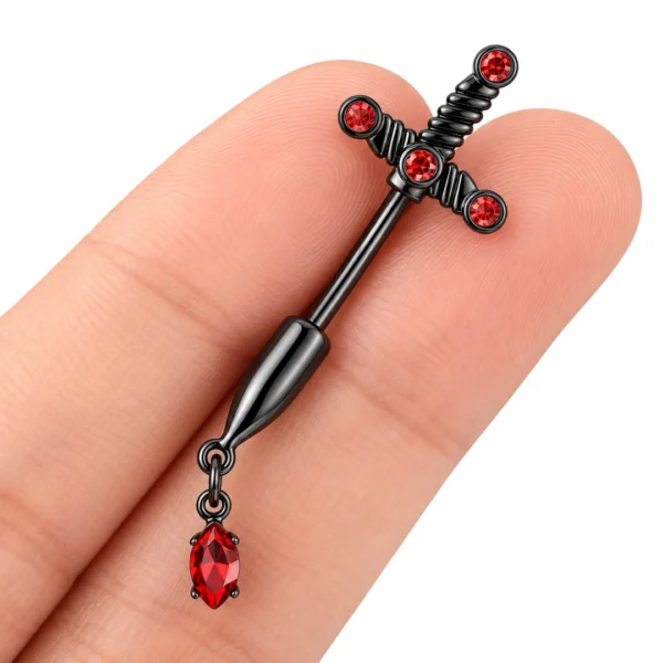 Piercing Nombril Épée Noire Gothique Sertie de Zirconiums Piercing Nombril Épée Noire Gothique Sertie de Zirconiums