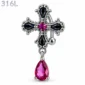 Piercing Nombril Inversé Croix Gothique Zircons Noir & Rose.