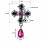 Piercing Nombril Inversé Croix Gothique Zircons Noir & Rose (dimensions).