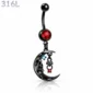 Piercing Nombril Noir à Motif Lune et Araignée Pendante.